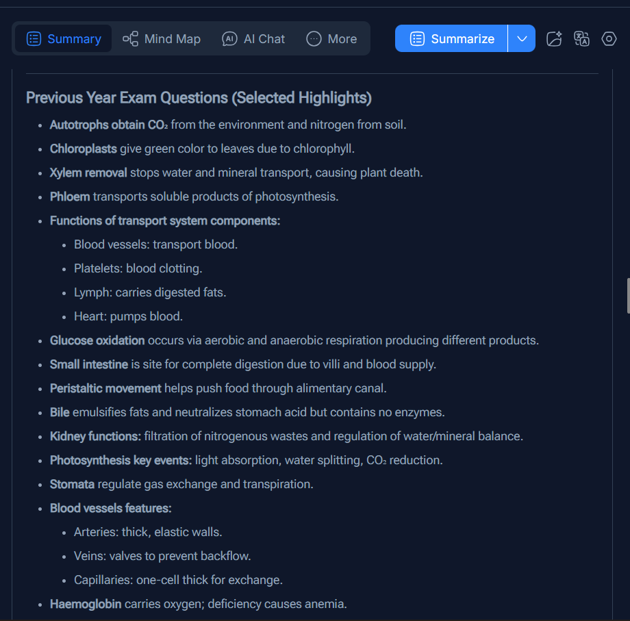 NoteGPT screenshot showing Bullet points summary output