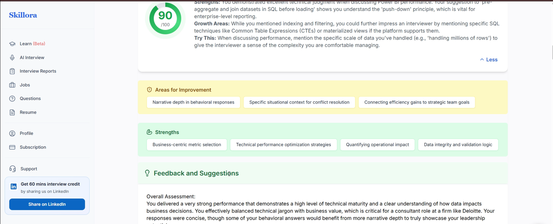 Output artifact for "Post-Interview Feedback Report" test: Output, Feature 3