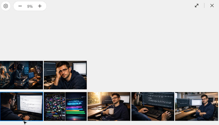 Output artifact for "Visual Generation" test: Six visuals generated of high quality and proper character consistency., Screenshot 2026-04-04 114407.png