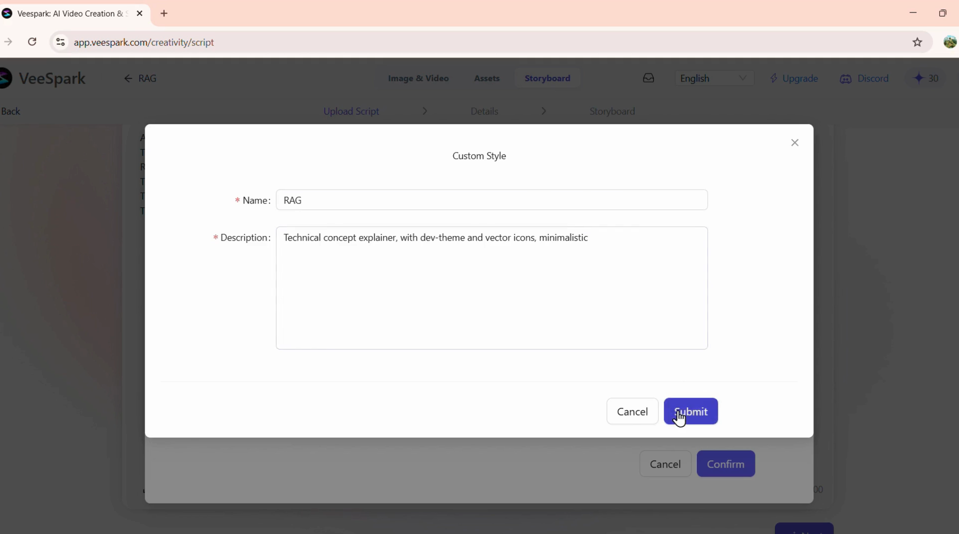 Input artifact for "Style Selection" test: Custom style in plain language for technical script, Screenshot 2026-04-09 144414.png