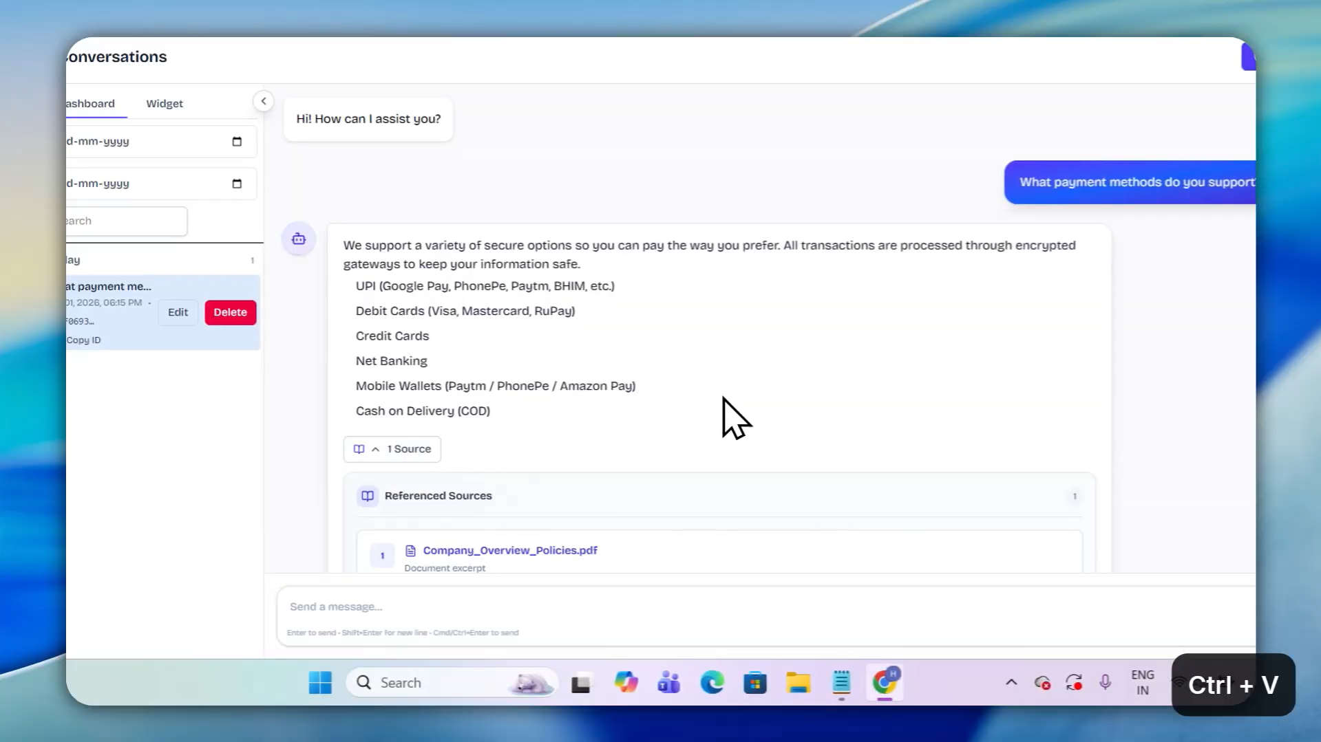 Output artifact for "Customer Support Agent with Live Order Tracking" test: Verified knowledge base answers with source documents referenced, ready for customer queries., Screenshot 2026-04-13 195448.png