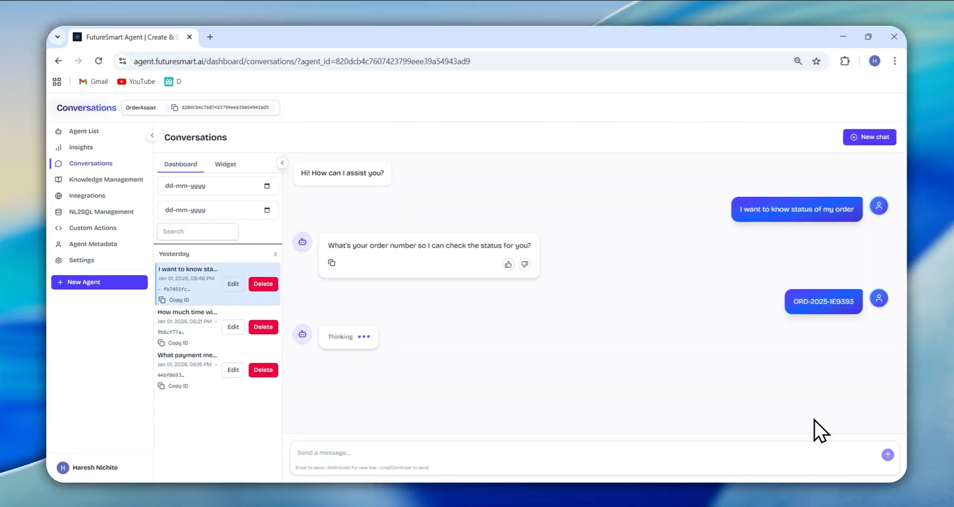 Input artifact for "Customer Support Agent with Live Order Tracking" test: Asked inquiry regarding order status, Screenshot 2026-04-13 201448.png