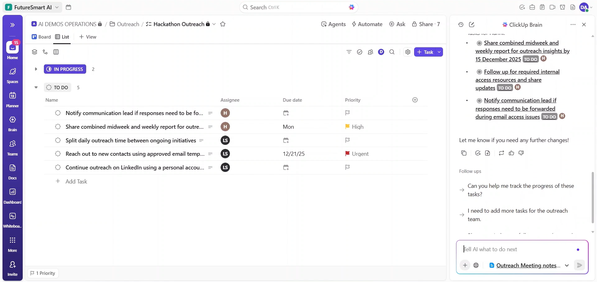 Clickup Task output