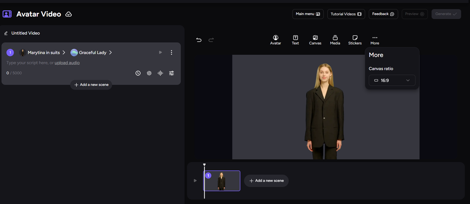 Output artifact for "Video Export and Formatting Controls" test: Caption-related controls were visible in the editor, but this did not demonstrate automatic captions in the first render., akool-caption-option.png