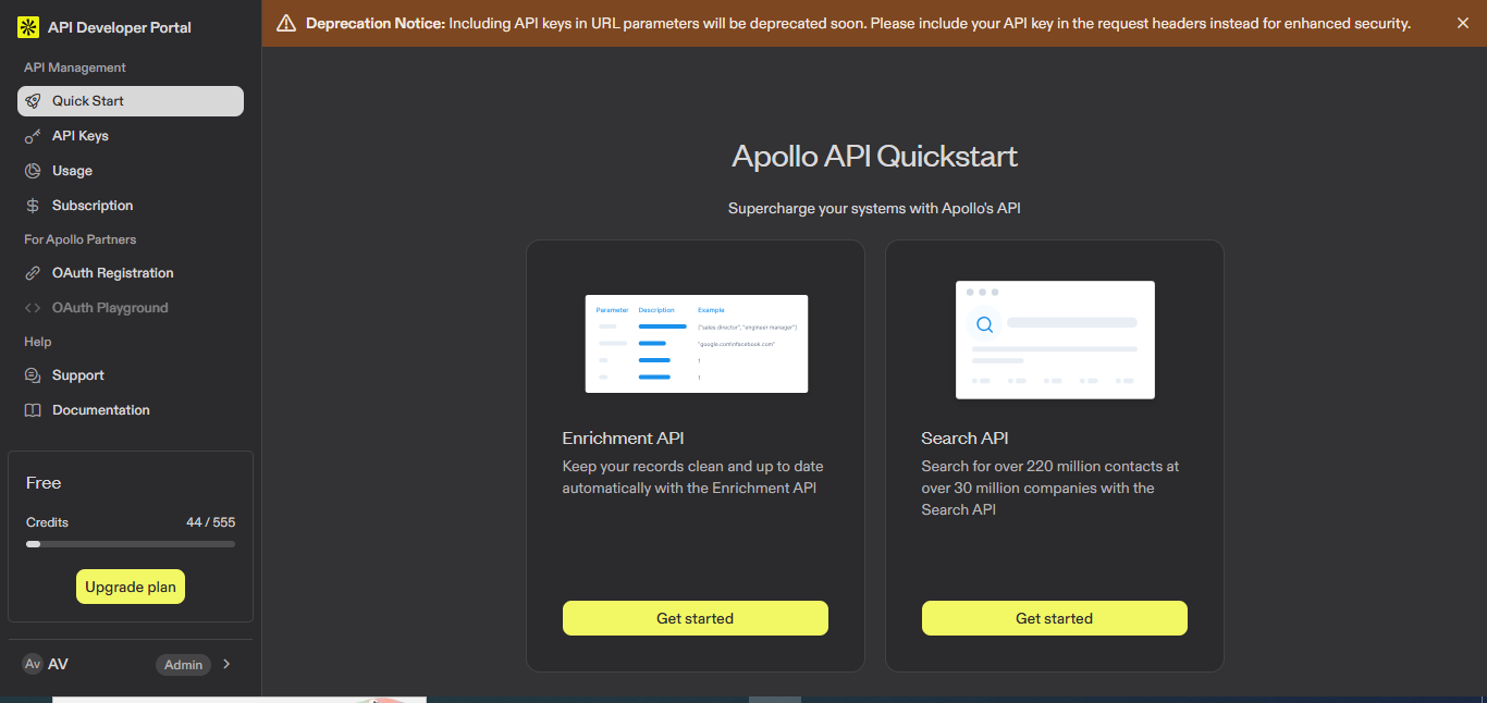 Apollo output showing Apollo exposed dedicated APIs for prospect search and contact enrichment, supporting programmatic access to company and