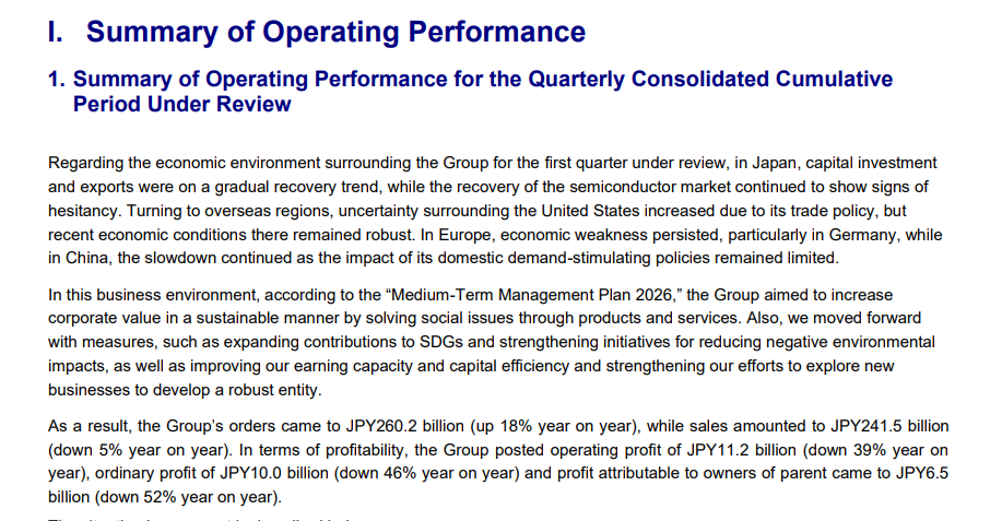 Input artifact for "Document Hierarchy Preservation" test: Summary of Operating Performance section from the financial report., docling_input2_financialpdf_summary_section-2.png
