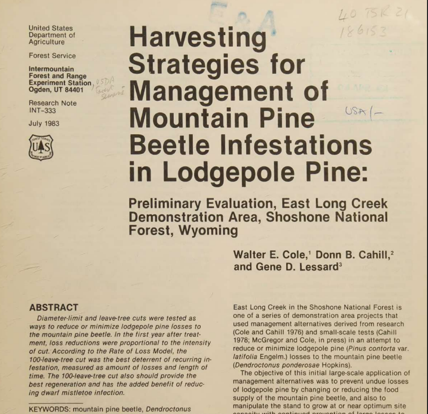 Input artifact for "Text Extraction and OCR" test: Scanned first-page crop showing the title and abstract area of the mountain pine beetle paper., docling_input3_scannedpaper_page_1.png