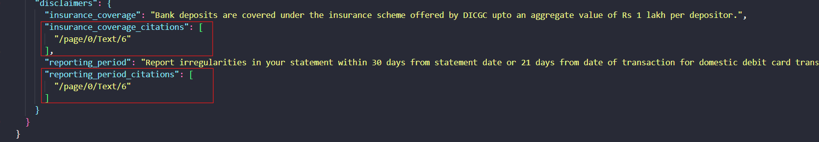 Datalab output showing Bank statement citation output