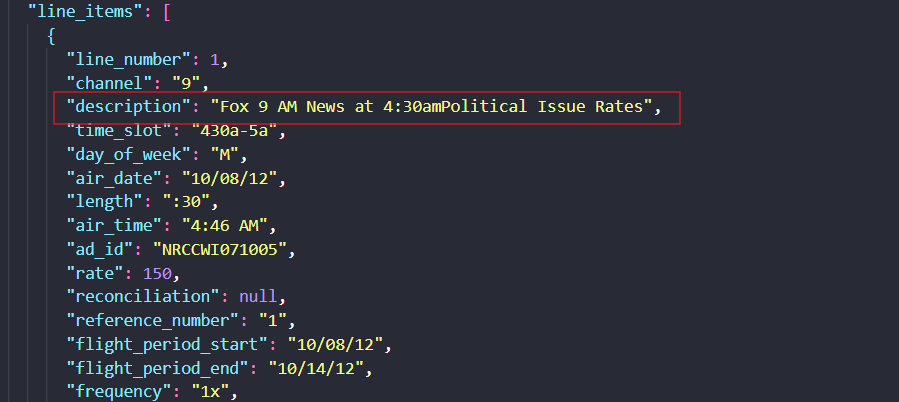 Nanonets output showing Invoice line item