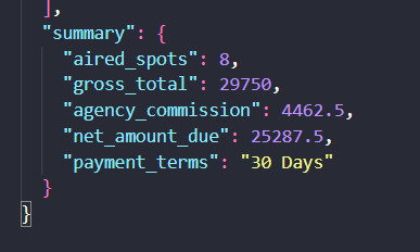 Nanonets output showing Invoice summary