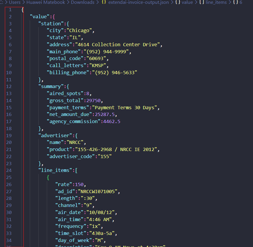 Extend AI output showing Schema order