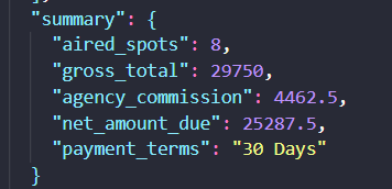 LlamaParse output showing Invoice summary
