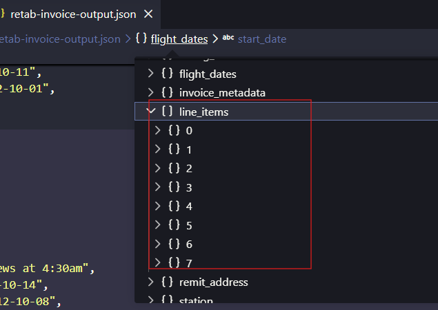 Retab output showing Invoice line items