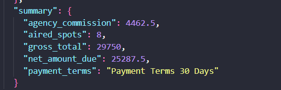 Retab output showing Invoice summary