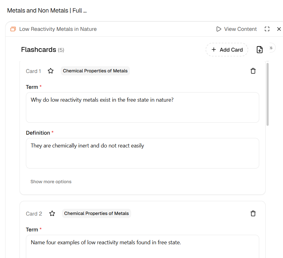 Output artifact for "Flashcard Generation" test: Output: Flashcards for revision, flashcards.png