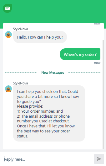 Output artifact for "Grounded Support Answering" test: Did not guess which order was meant and asked for the order number plus the email or phone used at checkout., Freshdesk_KB-Answering_AmbiguousQueryHandling_Q1_WheresMyOrder.png