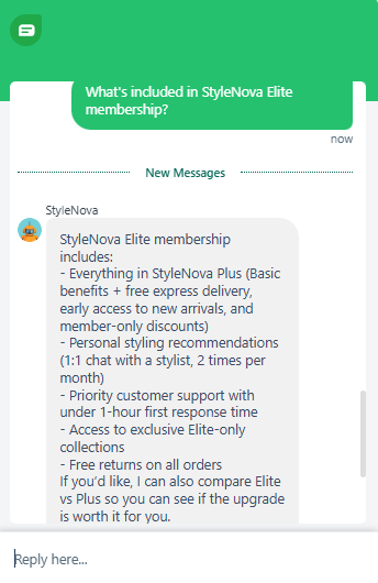 Output artifact for "Grounded Support Answering" test: Resolved the tiered membership structure correctly by stating Elite includes Plus, then unpacking the Plus benefits rather than flattening the tiers into one list., Freshdesk_KB-Answering_BasicRetrieval_Q4_EliteMembershipInclusions.png