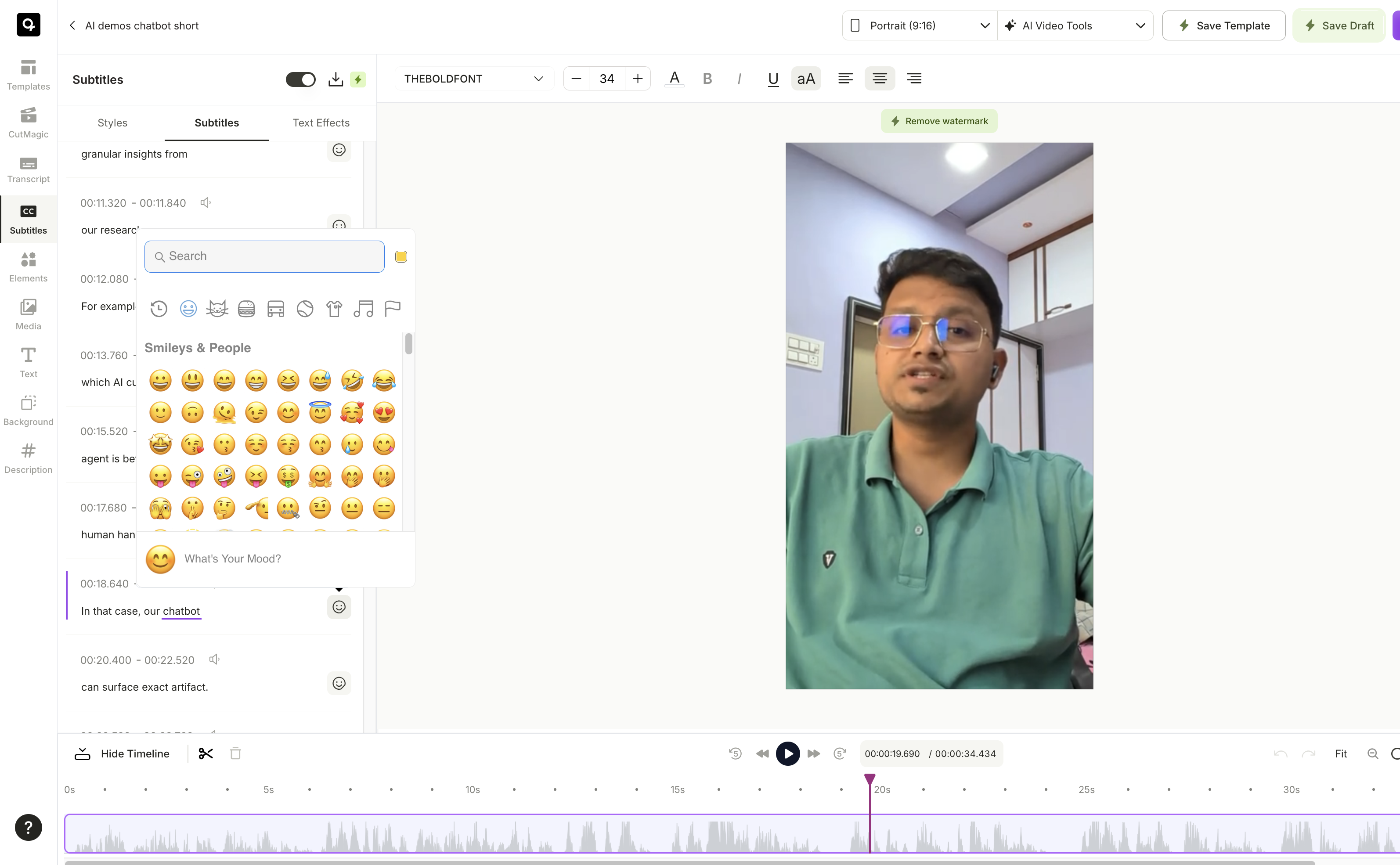 Vidyo.ai output showing Captioned preview