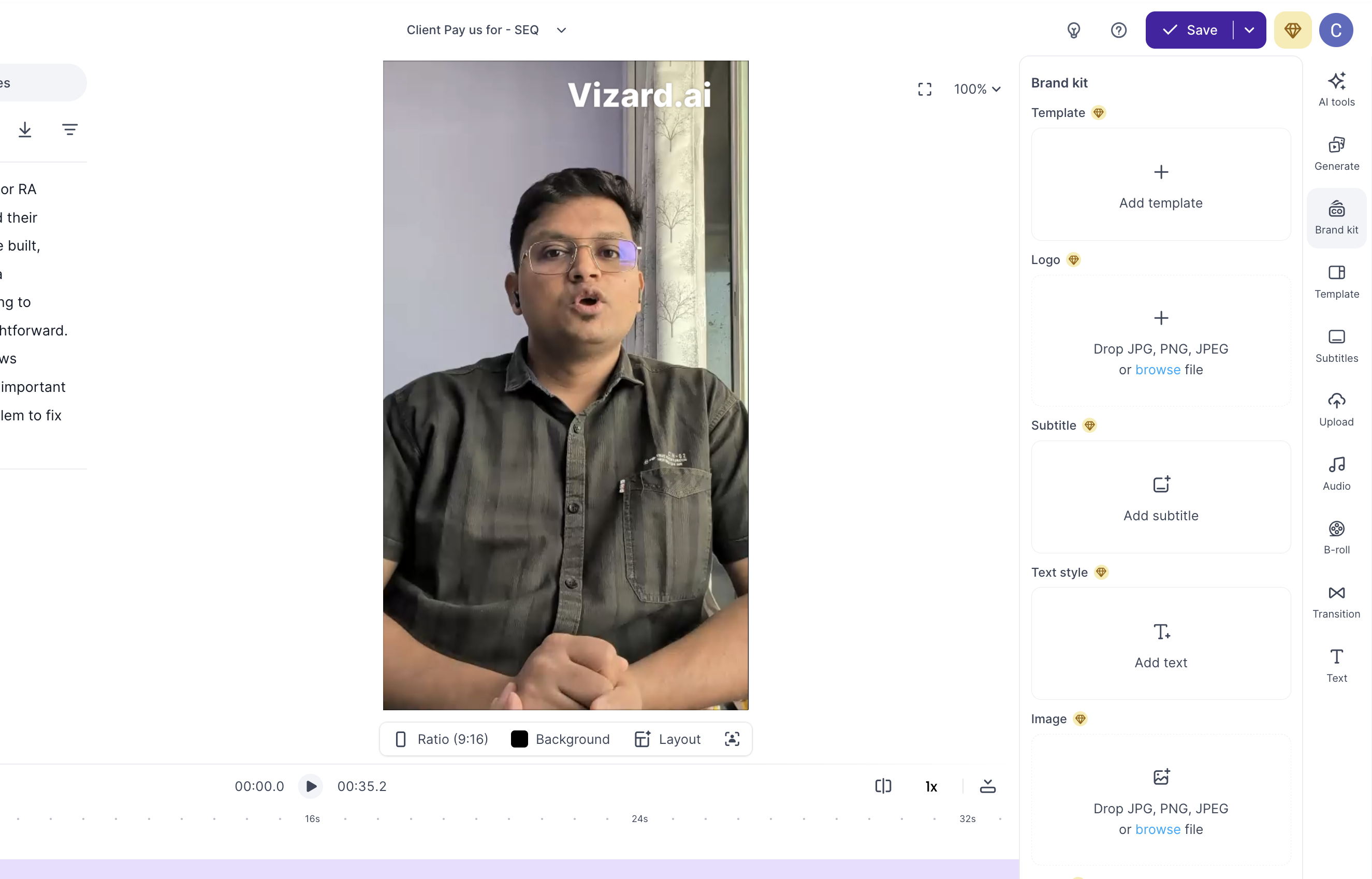 Vizard.ai output showing Customization screen