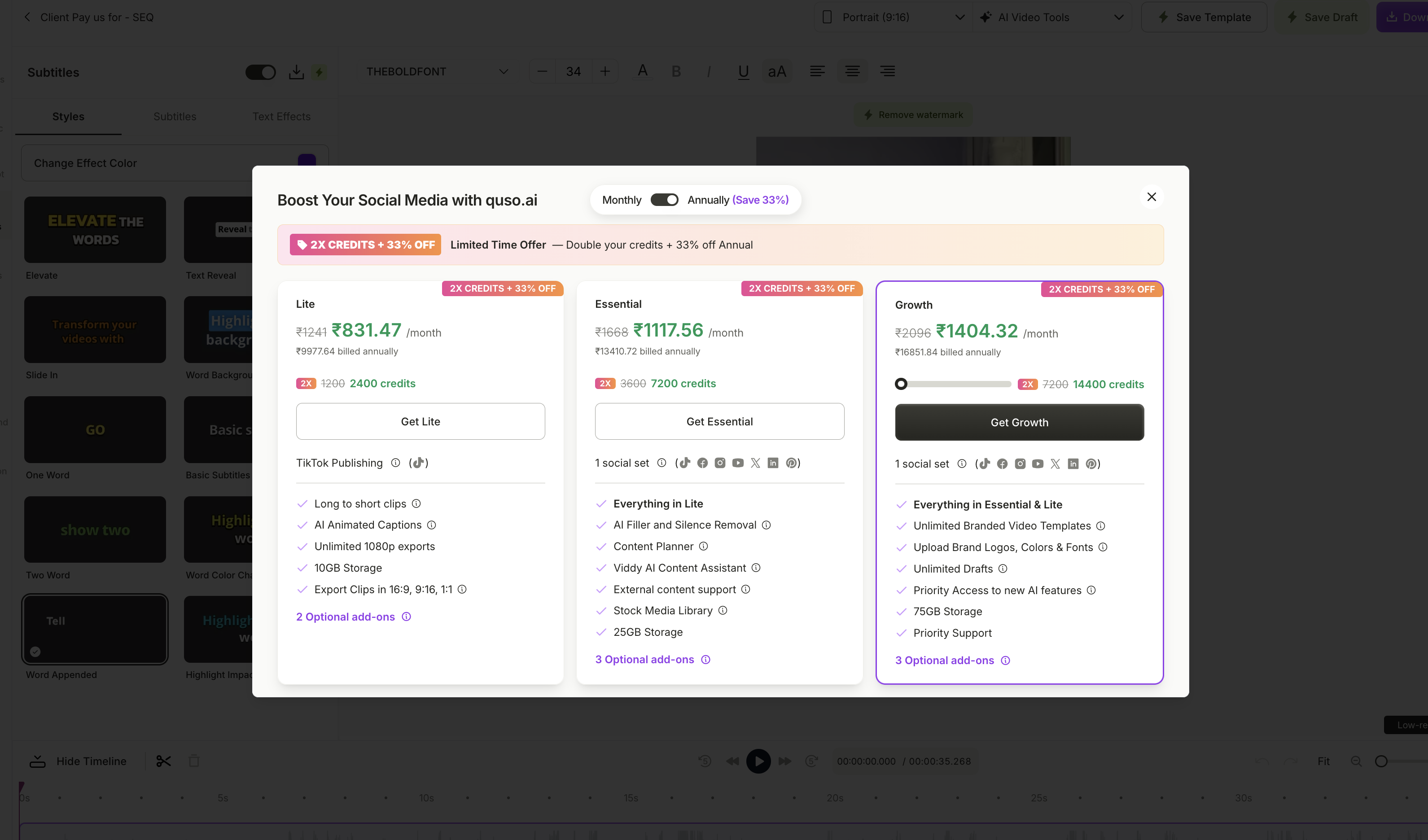 Vidyo.ai output showing Export restriction screen