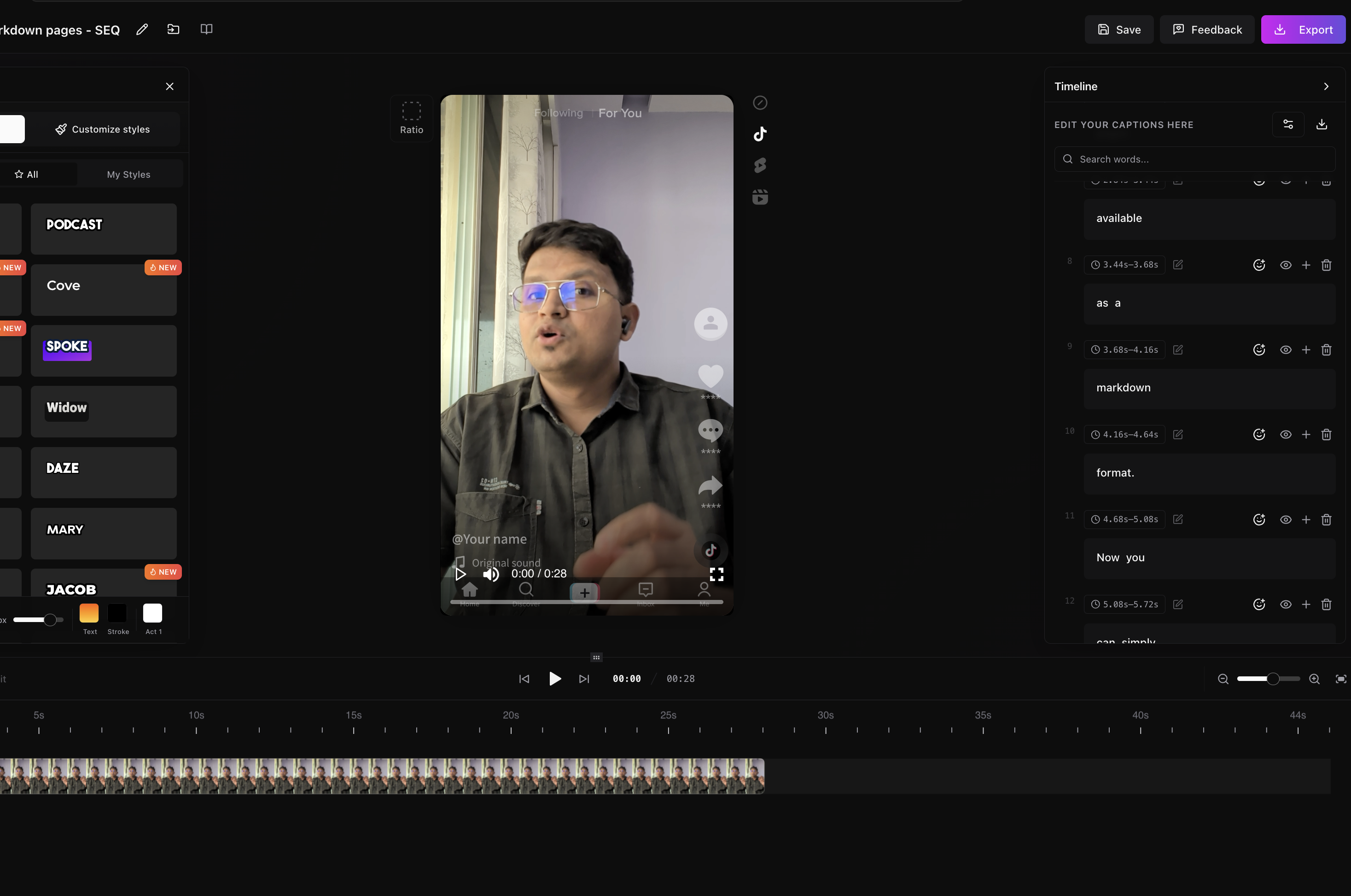 AutoCaption.io output showing Captioned preview