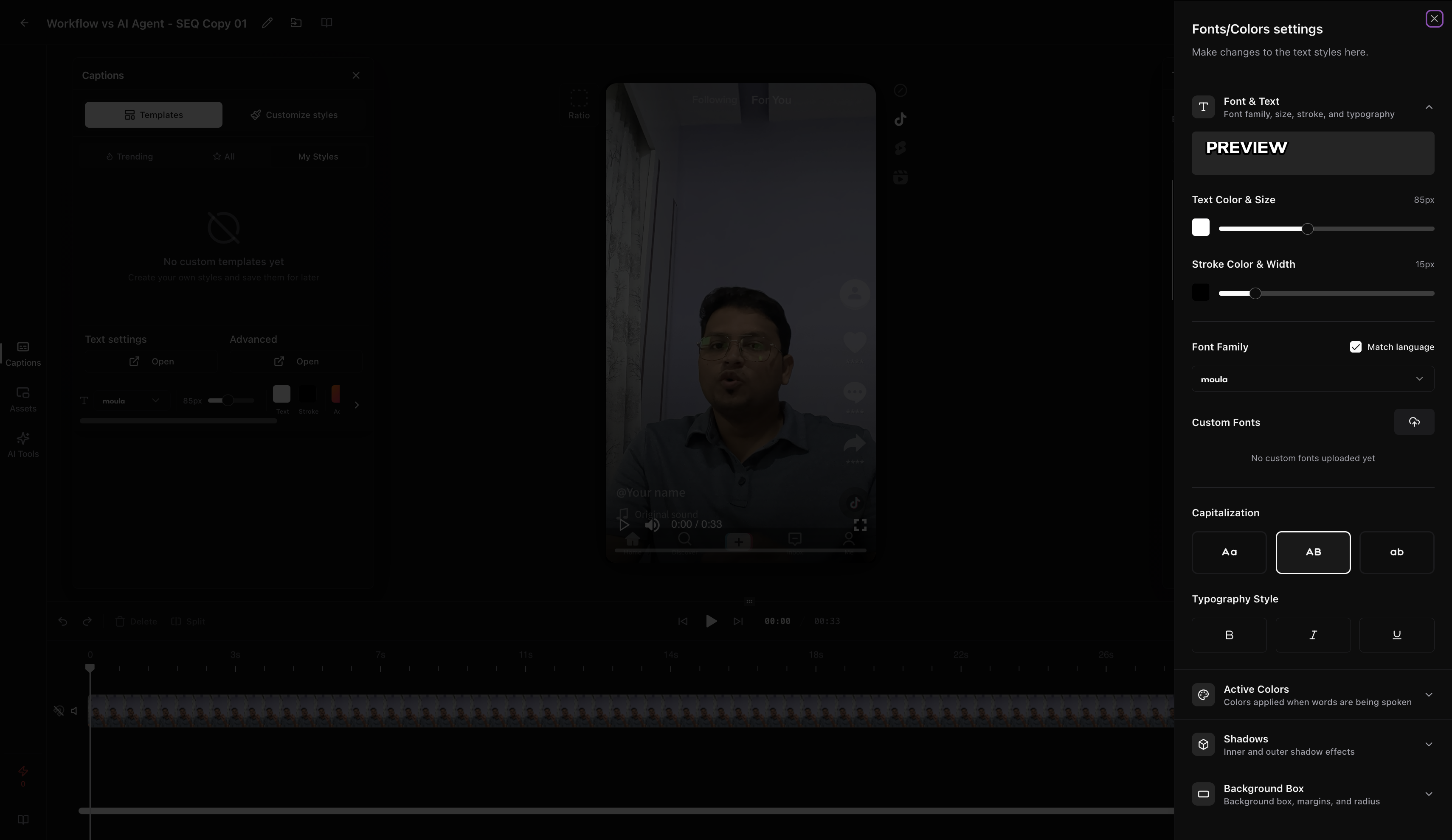 AutoCaption.io output showing Customization screen