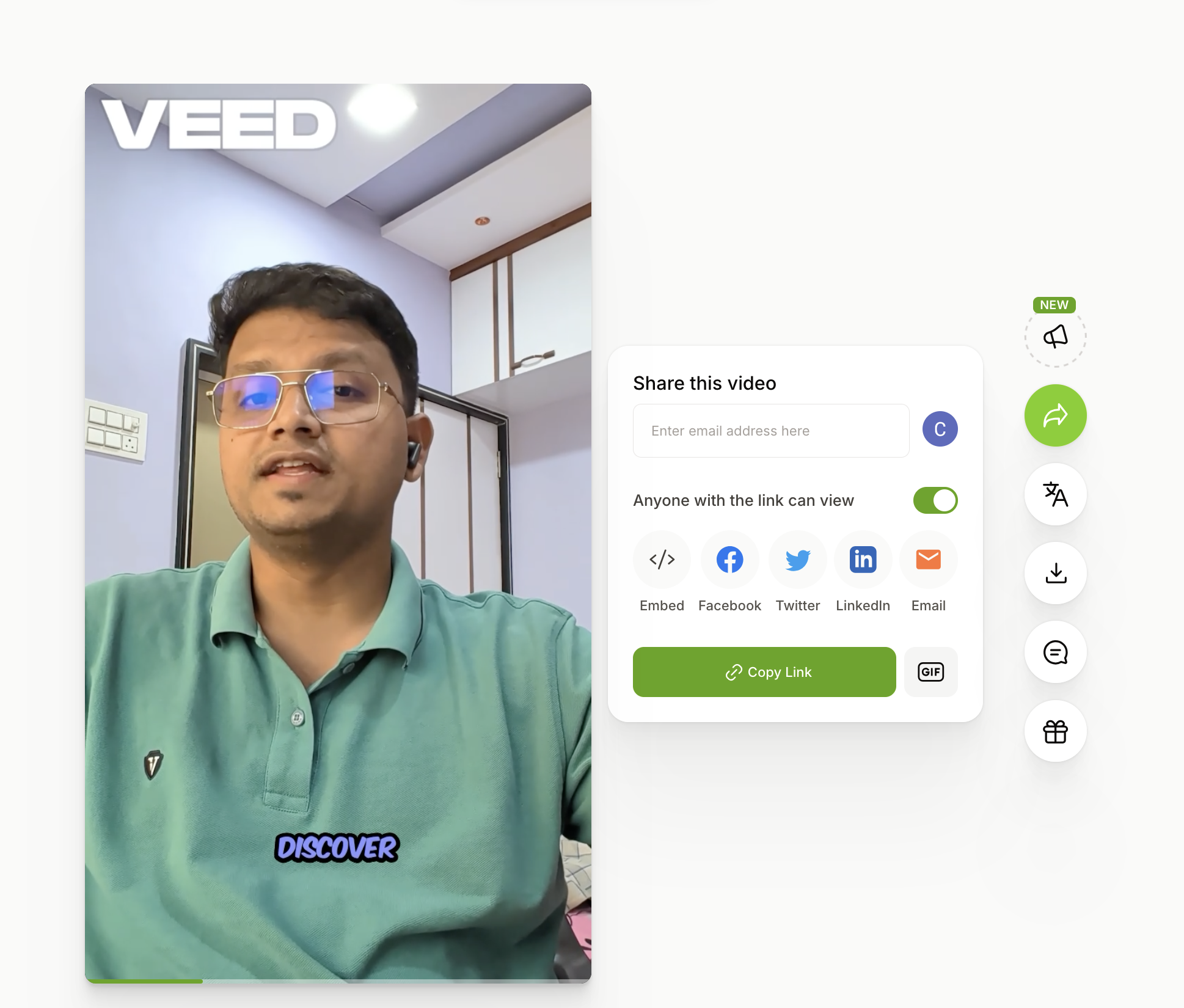 VEED.io output showing Captioned preview