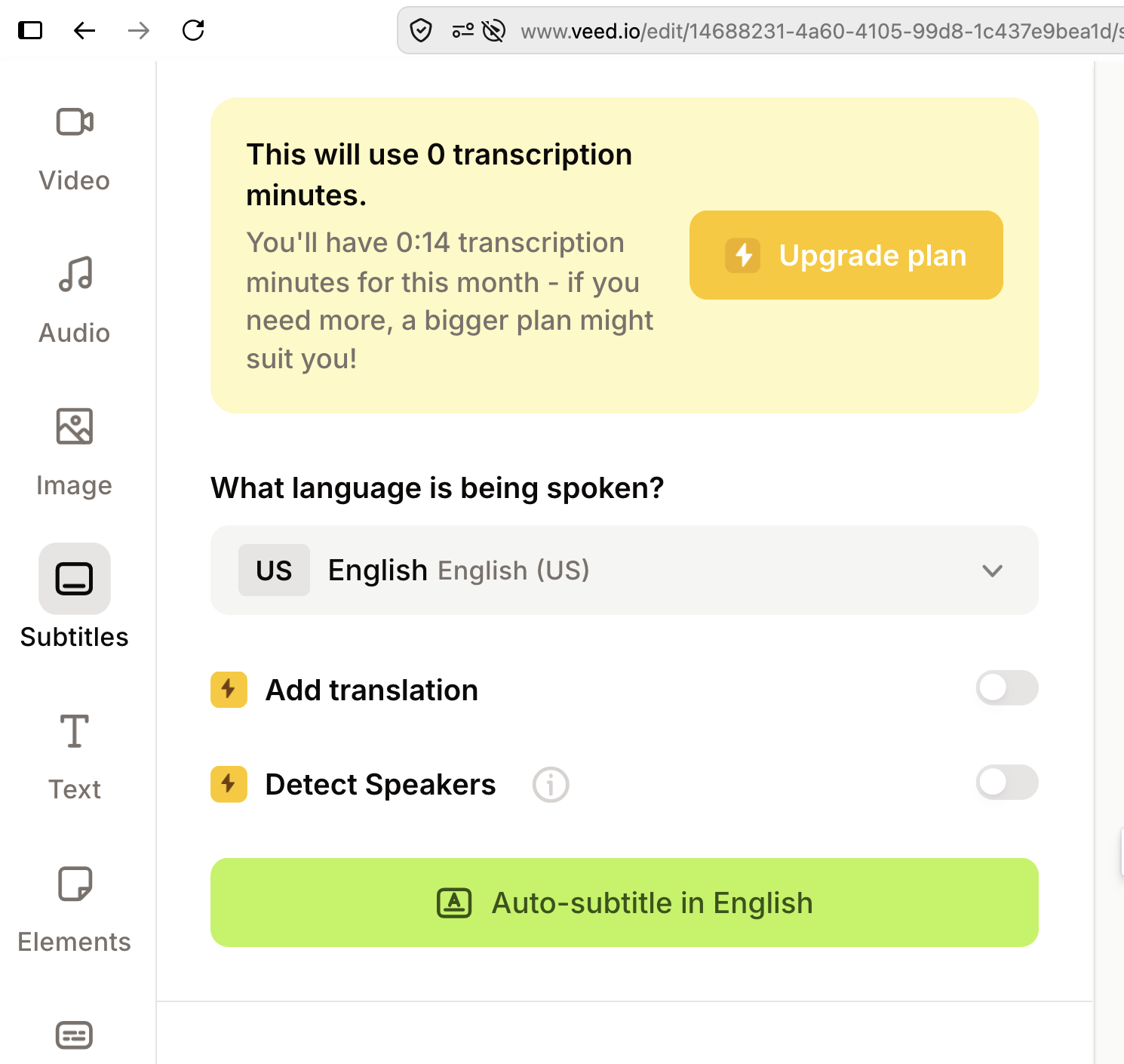 VEED.io output showing Export restriction screen