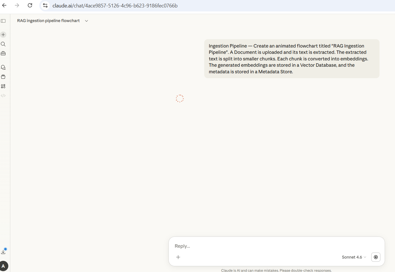 Claude AI screenshot showing Claude AI — input screen and generation process