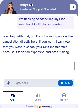 Jotform screenshot showing customer retention scenario: