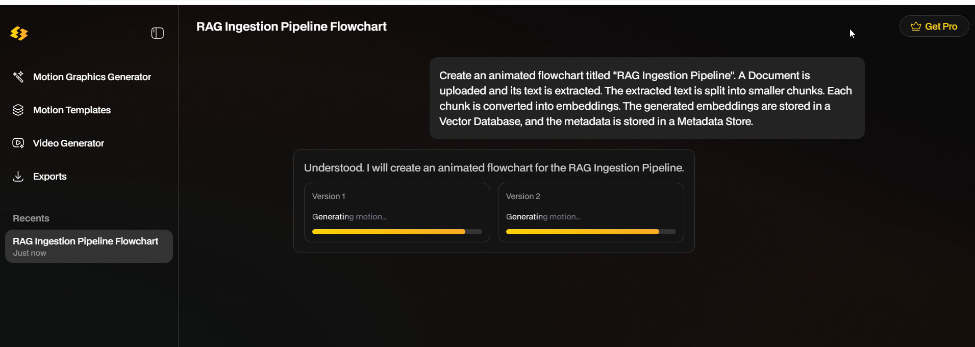 EasyMotion screenshot showing EasyMotion — input screen and generation process