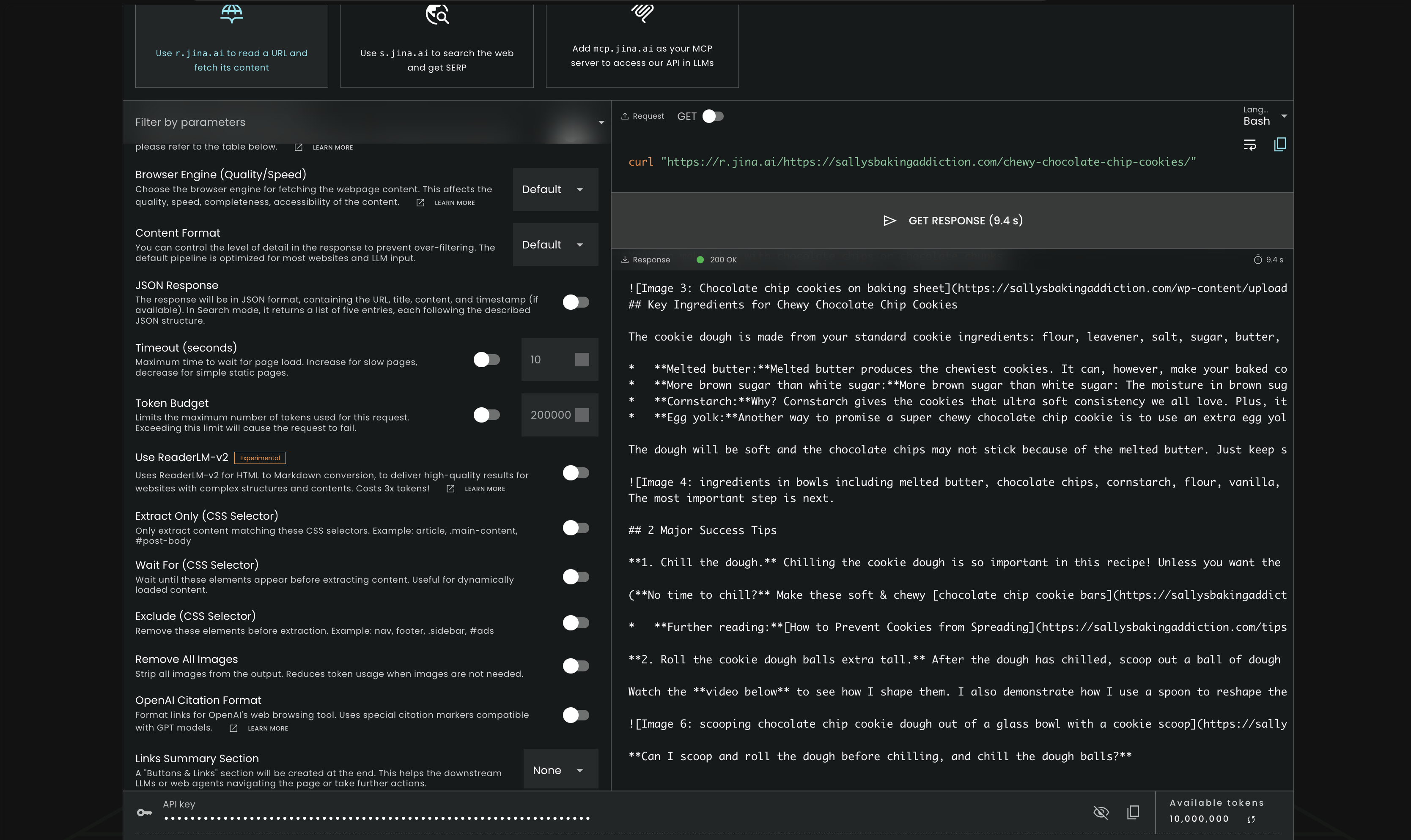 Jina Reader extracting a cookie recipe page