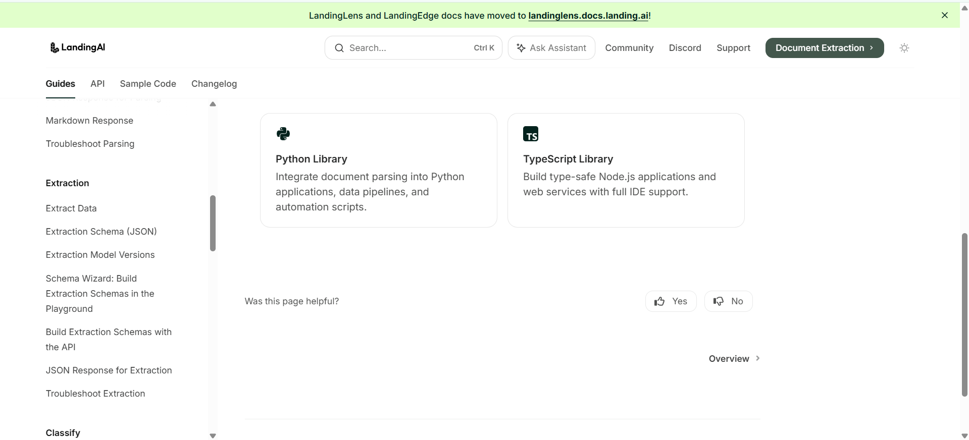 Landing AI document extraction documentation page