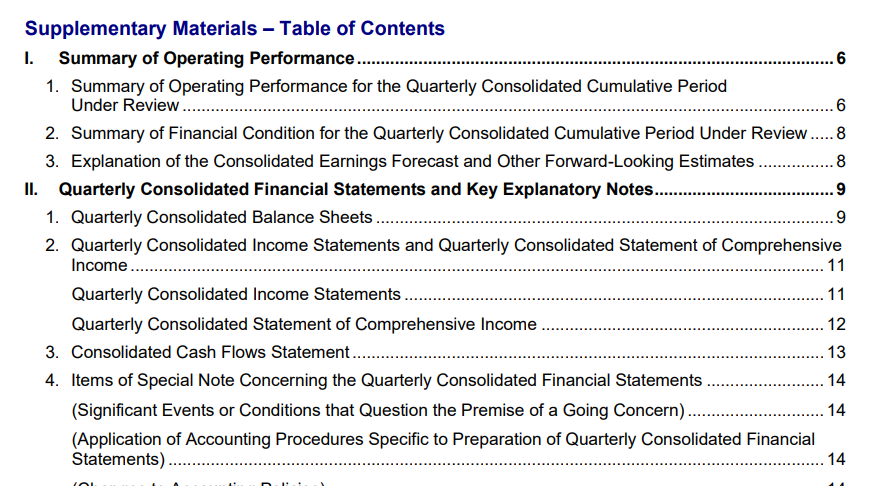 Input artifact for "Document Hierarchy Preservation" test: Table of contents page, liteparse_input2_financialpdf_toc.png