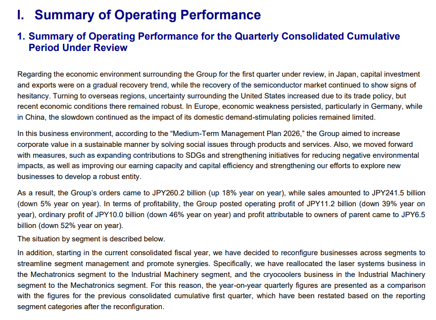 Input artifact for "Document hierarchy and reading order preservation" test: Source page titled 'I. Summary of Operating Performance' with dense narrative paragraphs., mistral-ai-financial-pdf-page-6-summary-operating-performance.png
