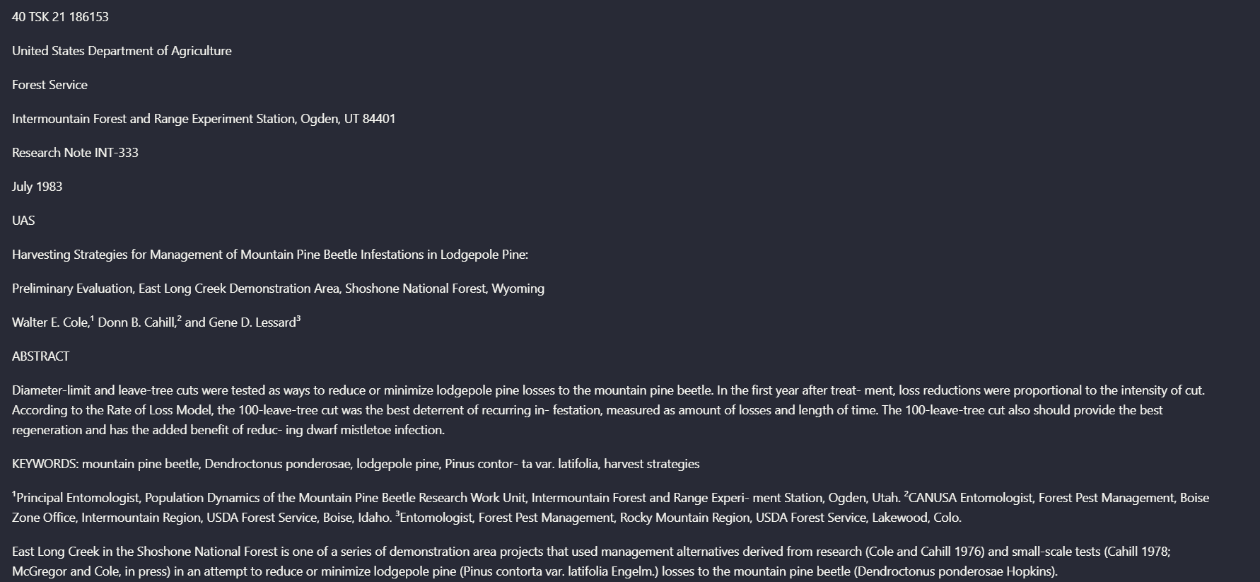 Parsed text hierarchy from the research note title page.