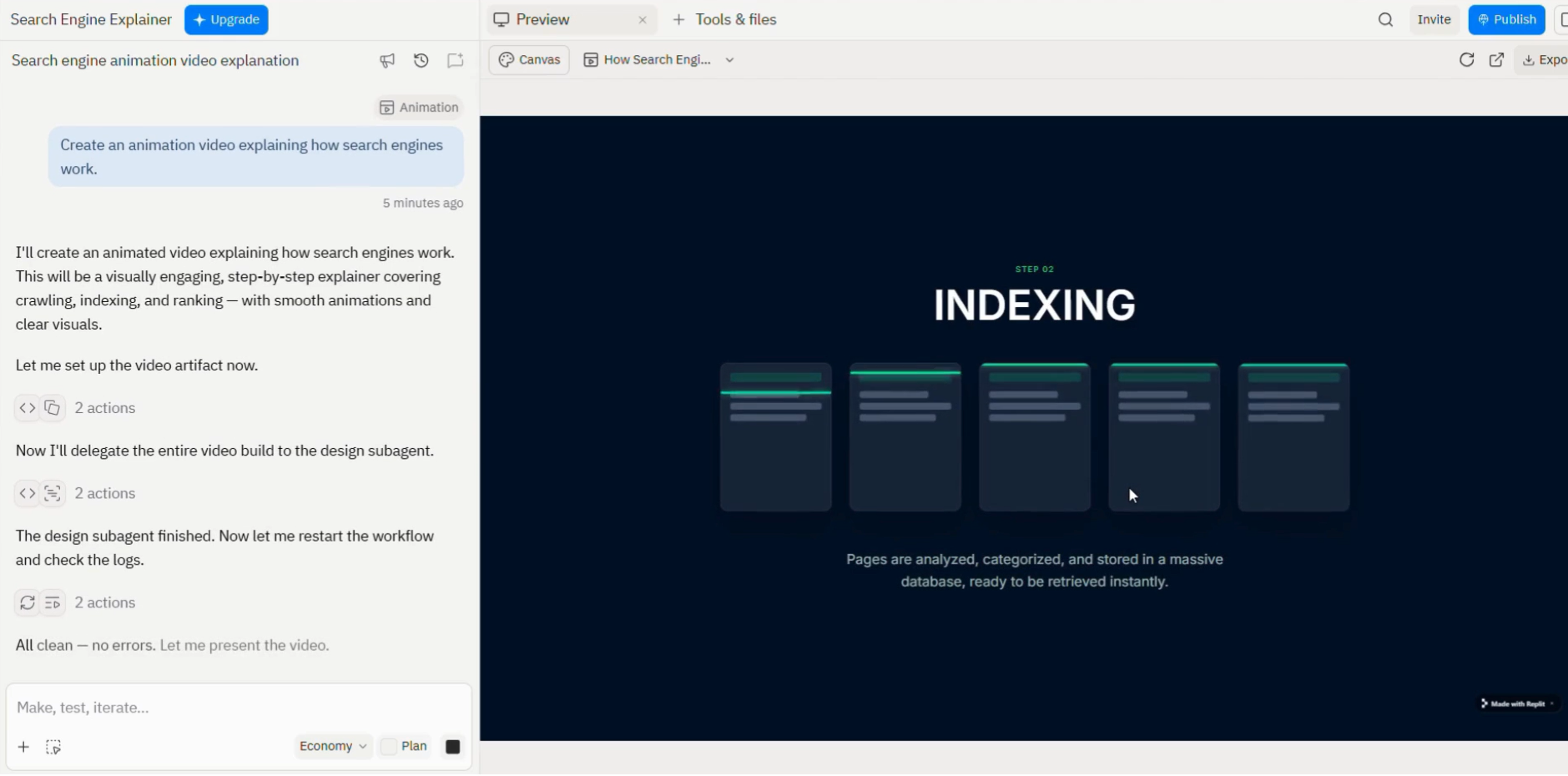Finished indexing slide in the Replit preview canvas.