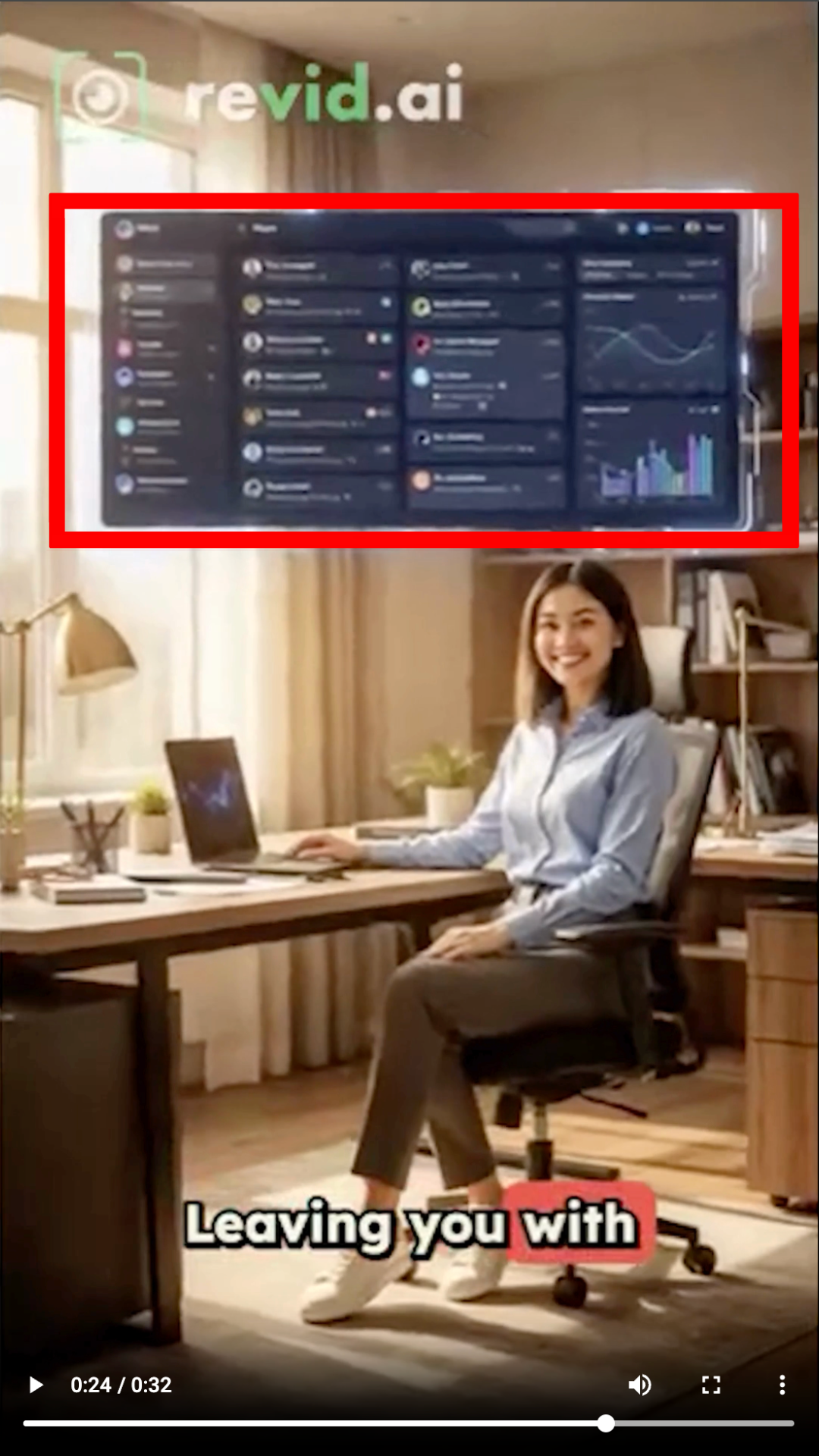 Output artifact for "Text-to-Short-Form Video Creation" test: The final dashboard simplified several interface elements instead of preserving every communication channel., revid.ai_Anchor1_simplified-dashboard-interface.png