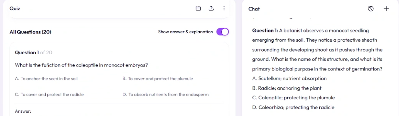 Output artifact for "Question Type Conversion and Rewriting" test: The original coleoptile question was rewritten into a scenario-style MCQ while keeping the same underlying concept., out_reframed_question.png