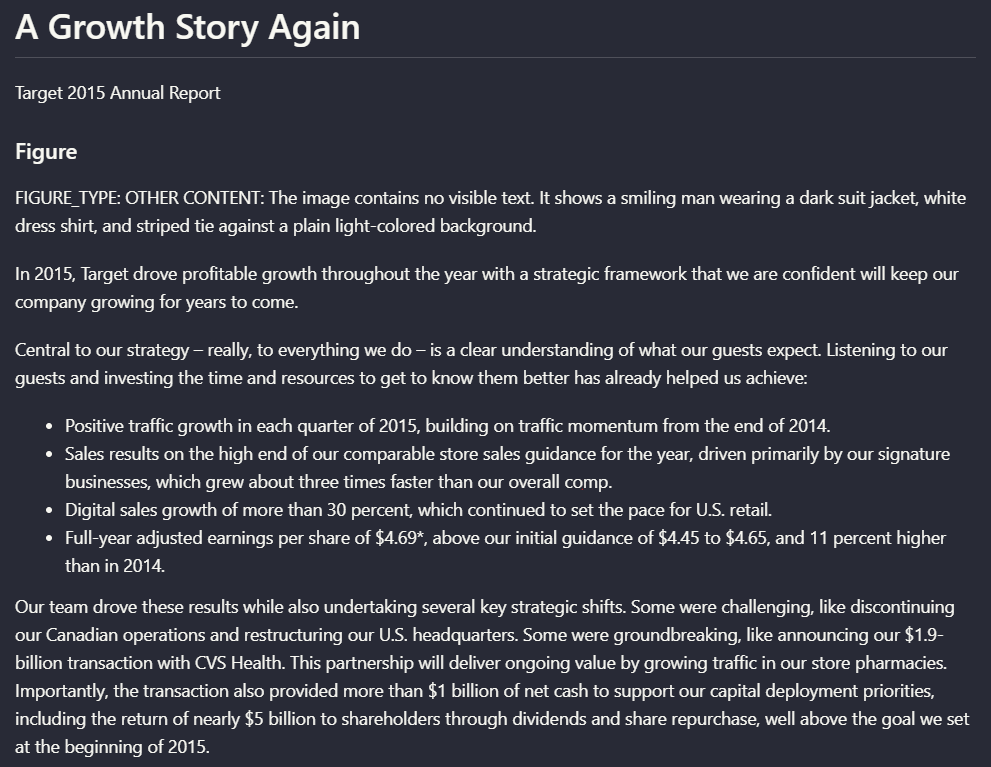 Parsed text hierarchy for the annual report page